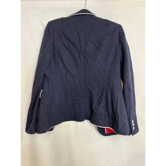 Banana Republic Navy Wool Italian Fabric Blazer White Piping Silver Size 8 - Picture 5 of 6